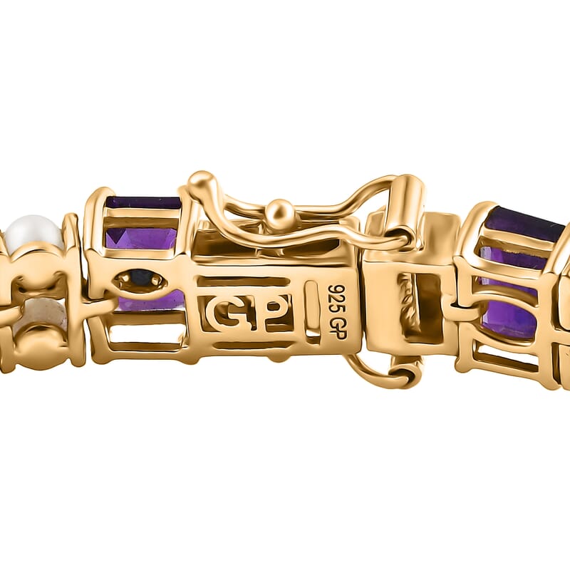 GP Royal Art Deco Collection African Amethyst and Multi Gemstone 16.80 ctw Bracelet in 18K Vermeil Yellow Gold Over Sterling Silver (7.25 In)