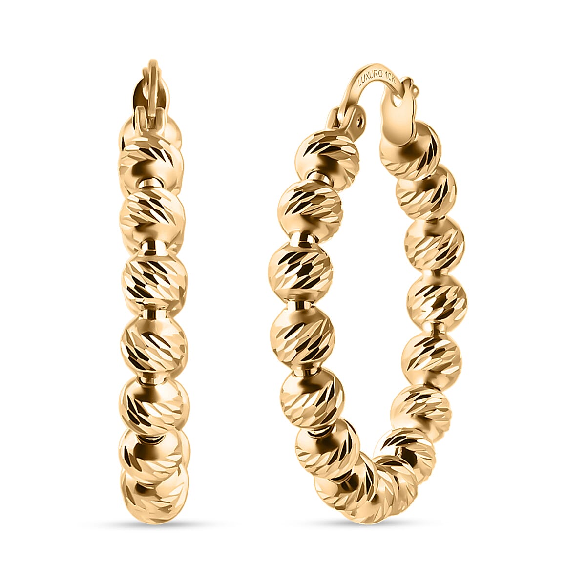 Doorbuster Luxoro Diamond-cut Beaded Hoop Earrings in 10K Yellow Gold 4.08 Grams image number 0