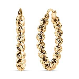 Doorbuster Luxoro Diamond-cut Beaded Hoop Earrings in 10K Yellow Gold 4.08 Grams