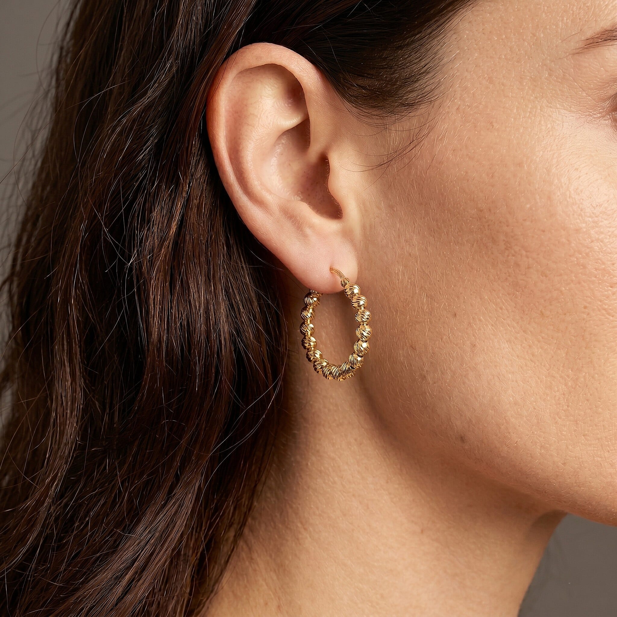 Luxoro Diamond-cut Beaded Hoop Earrings in 10K Yellow Gold 4.08 Grams
