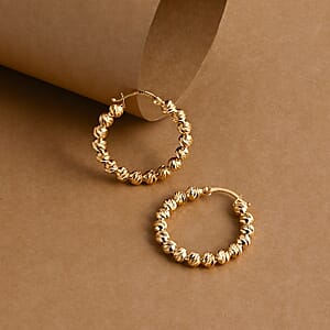 Doorbuster Luxoro Diamond-cut Beaded Hoop Earrings in 10K Yellow Gold 4.08 Grams