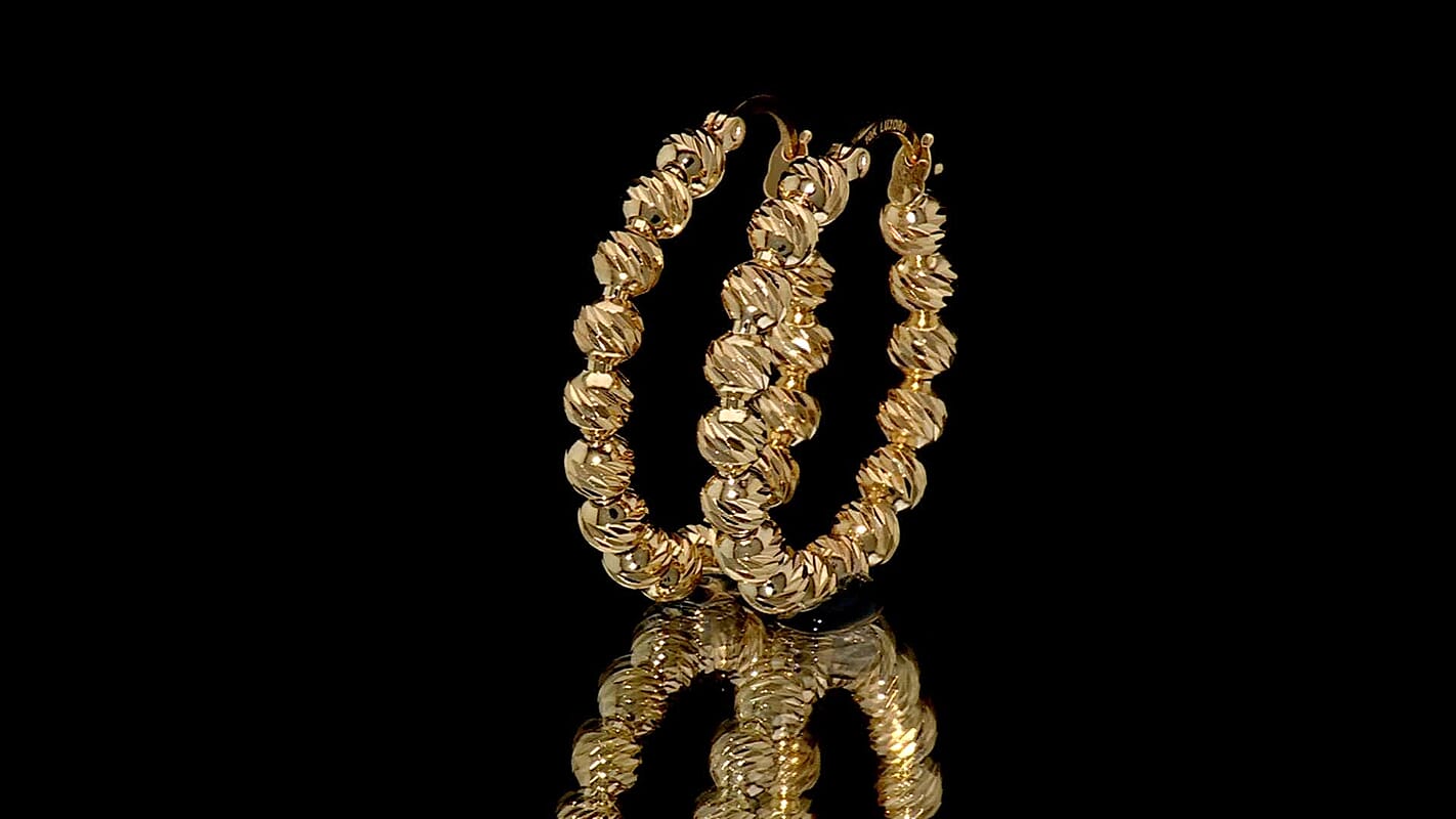 Luxoro Diamond-cut Beaded Hoop Earrings in 10K Yellow Gold 4.08 Grams
