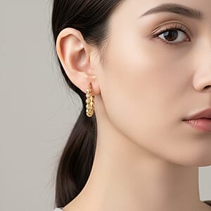 Doorbuster Luxoro Diamond-cut Beaded Hoop Earrings in 10K Yellow Gold 4.08 Grams