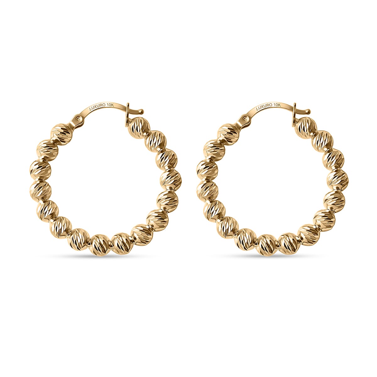 Doorbuster Luxoro Diamond-cut Beaded Hoop Earrings in 10K Yellow Gold 4.08 Grams image number 3
