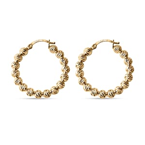 Doorbuster Luxoro Diamond-cut Beaded Hoop Earrings in 10K Yellow Gold 4.08 Grams