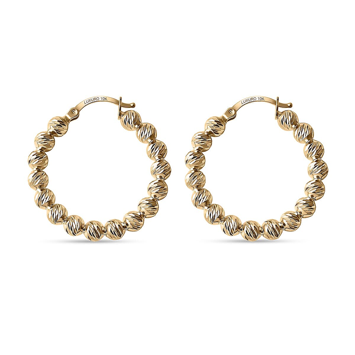 Luxoro Diamond-cut Beaded Hoop Earrings in 10K Yellow Gold 4.08 Grams
