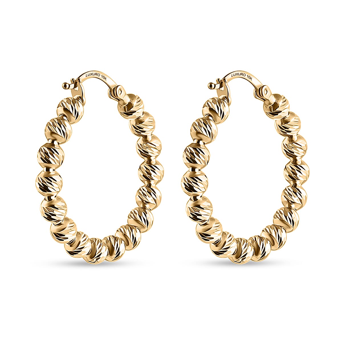 Doorbuster Luxoro Diamond-cut Beaded Hoop Earrings in 10K Yellow Gold 4.08 Grams image number 4