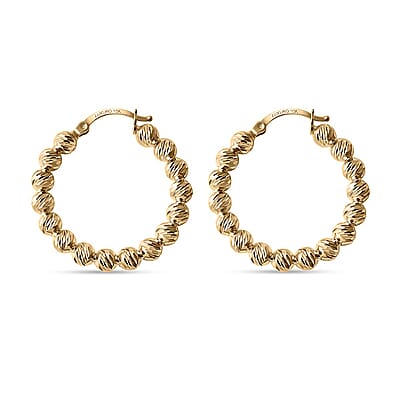 Luxoro Diamond-cut Beaded Hoop Earrings in 10K Yellow Gold 4.08 Grams