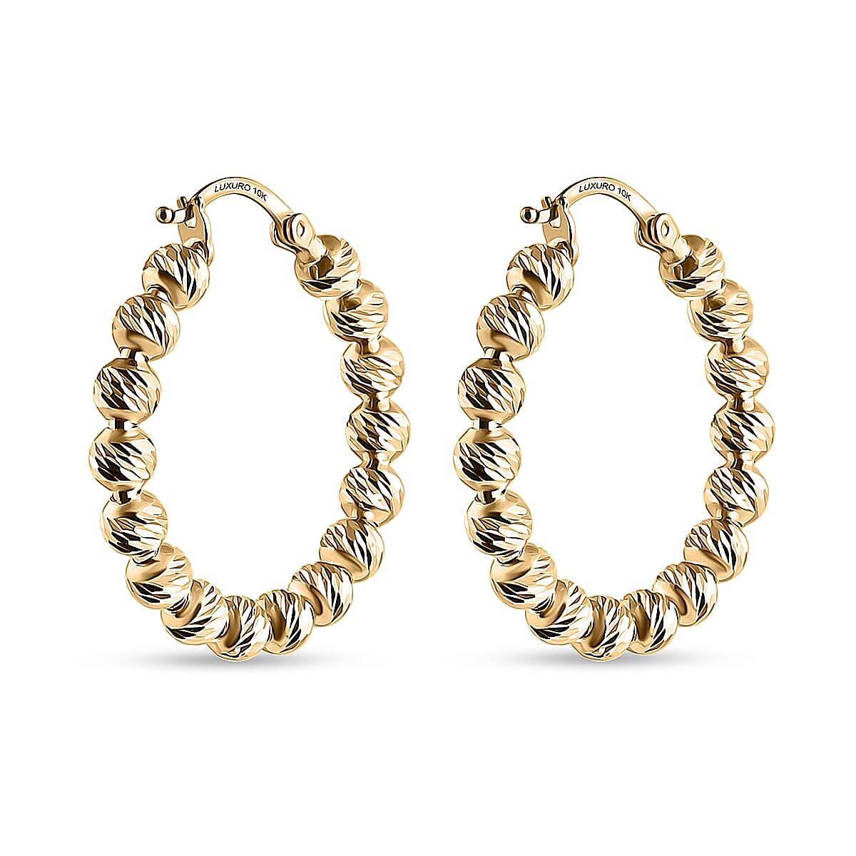 Luxoro Diamond-cut Beaded Hoop Earrings in 10K Yellow Gold 4.08 Grams