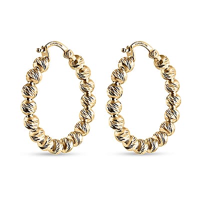Luxoro Diamond-cut Beaded Hoop Earrings in 10K Yellow Gold 4.08 Grams