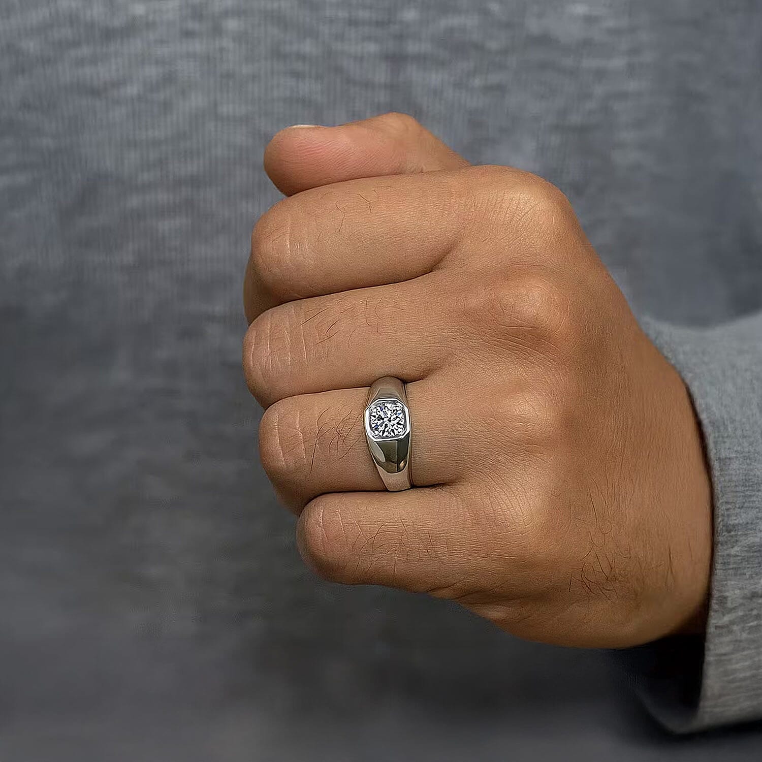Luxuriant Lab Grown Diamond G SI 1.00 ctw Men's Ring in Rhodium Over Sterling Silver (Size 10.0) (Del. in 12-15 Days)