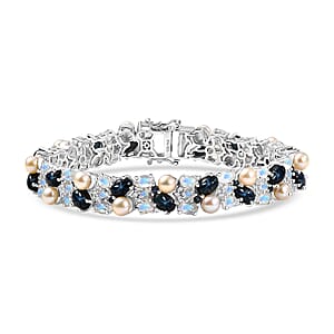 D'Joy Blue Star Sapphire (DF) and Multi Gemstone 23.50 ctw Bracelet in Rhodium Over Sterling Silver (7.25 In)
