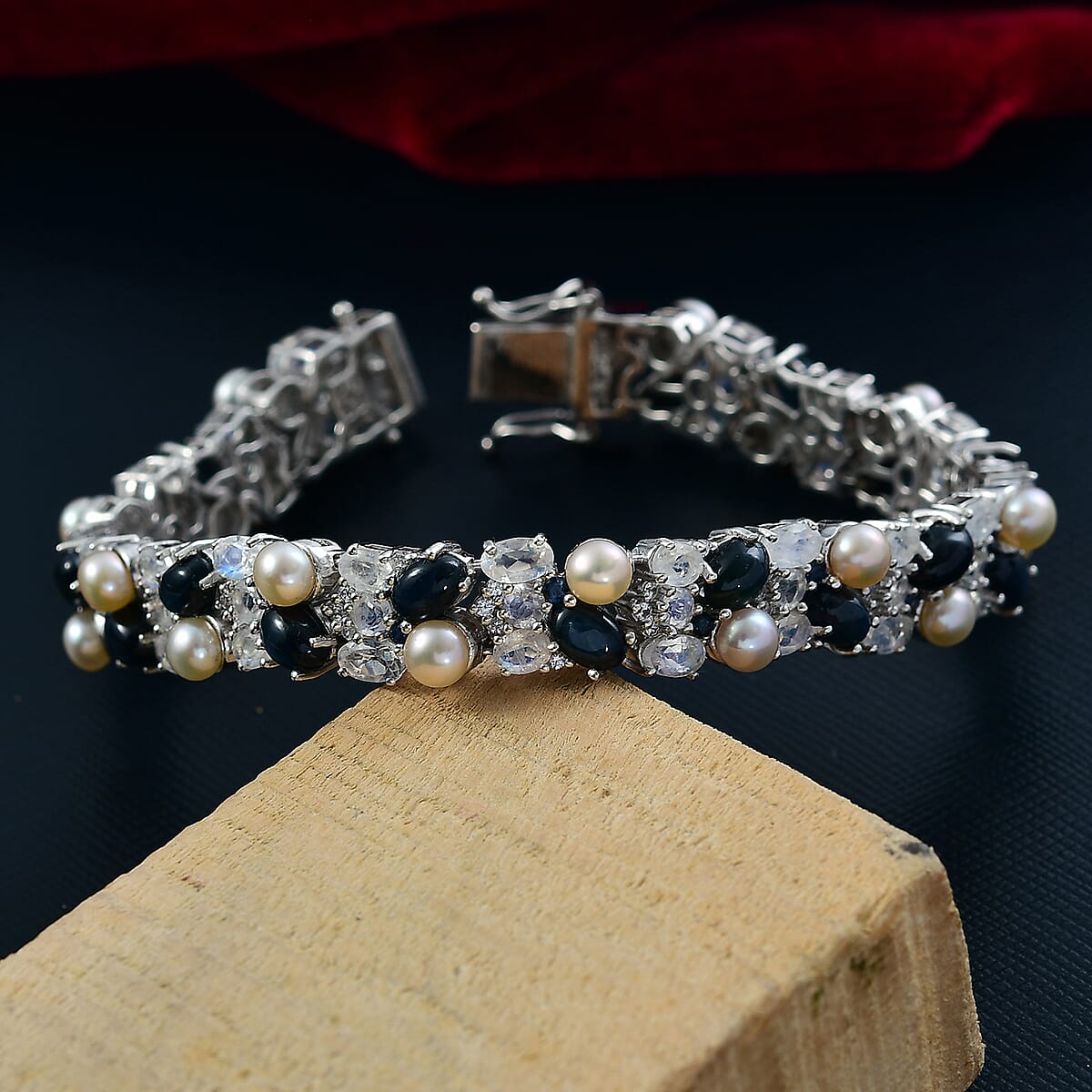 D'Joy Blue Star Sapphire (DF) and Multi Gemstone 23.50 ctw Bracelet in Rhodium Over Sterling Silver (7.25 In) image number 1
