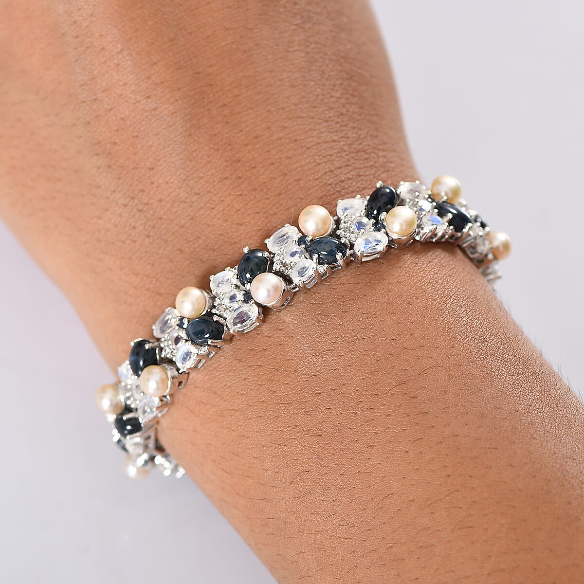 D'Joy Blue Star Sapphire (DF) and Multi Gemstone 23.50 ctw Bracelet in Rhodium Over Sterling Silver (7.25 In) image number 2