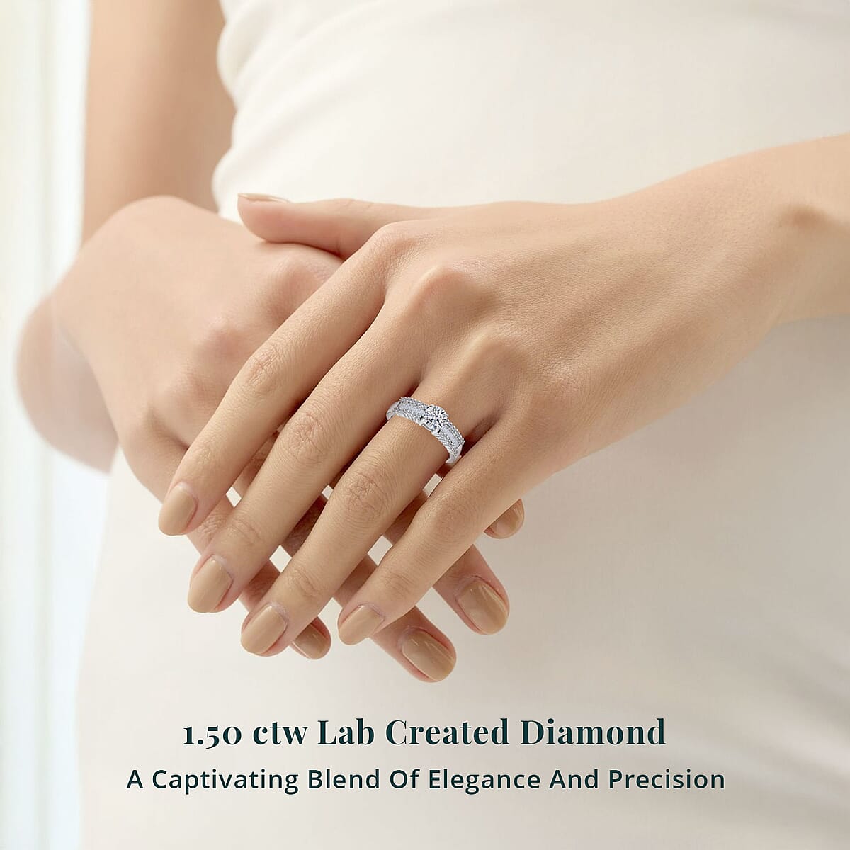 Luxuriant Lab Grown Diamond G SI 1.50 ctw Ring in Rhodium Over Sterling Silver (Size 10.0) image number 1