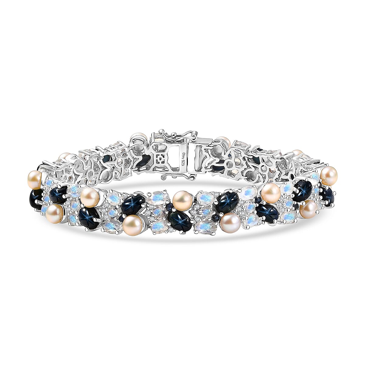D'Joy Blue Star Sapphire (DF) and Multi Gemstone 24.85 ctw Celestial Tapestry Bracelet in Rhodium Over Sterling Silver (8.00 In) image number 0