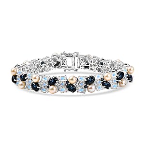 D'Joy Blue Star Sapphire (DF) and Multi Gemstone 24.85 ctw Celestial Tapestry Bracelet in Rhodium Over Sterling Silver (8.00 In)
