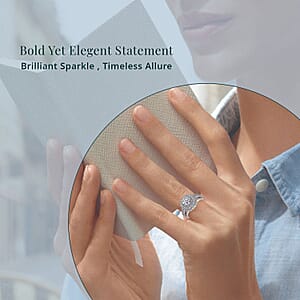 Luxuriant Lab Grown Diamond Double Halo Ring in Rhodium Over Sterling Silver 1.50 ctw (Size 10.0)