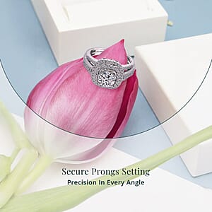 Luxuriant Lab Grown Diamond Double Halo Ring in Rhodium Over Sterling Silver 1.50 ctw (Size 10.0)