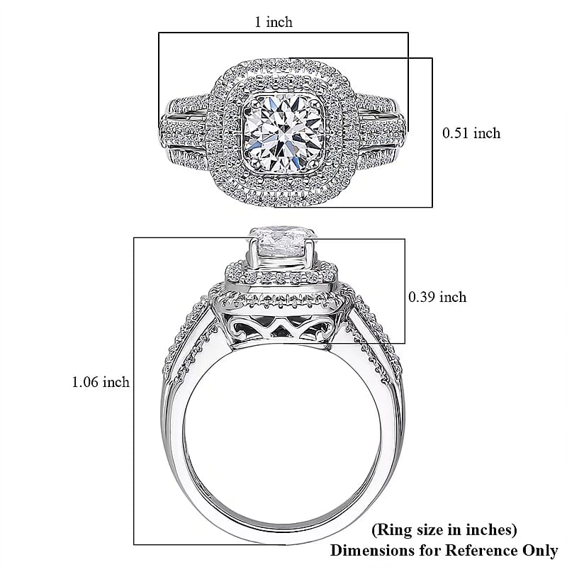 Luxuriant Lab Grown Diamond Double Halo Ring in Rhodium Over Sterling Silver 1.50 ctw (Size 10.0)