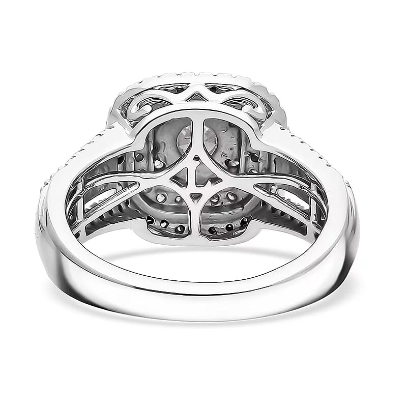 Luxuriant Lab Grown Diamond Double Halo Ring in Rhodium Over Sterling Silver 1.50 ctw (Size 10.0)