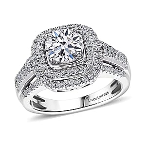 Luxuriant Lab Grown Diamond Double Halo Ring in Rhodium Over Sterling Silver 1.50 ctw (Size 7.0)