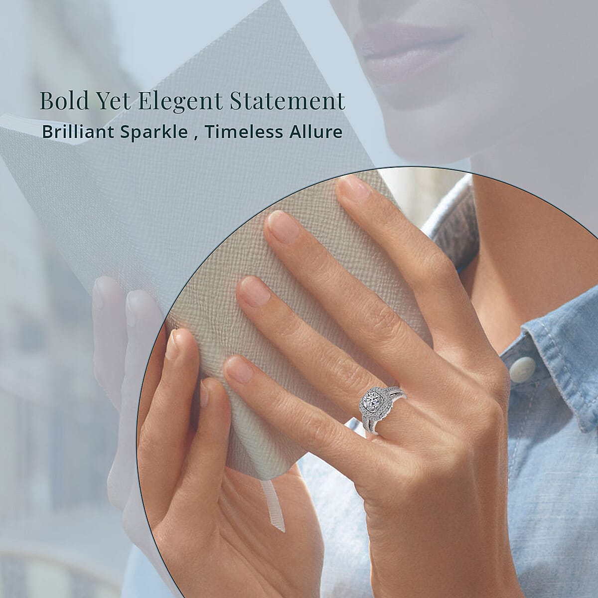 Luxuriant Lab Grown Diamond Double Halo Ring in Rhodium Over Sterling Silver 1.50 ctw (Size 7.0) image number 1