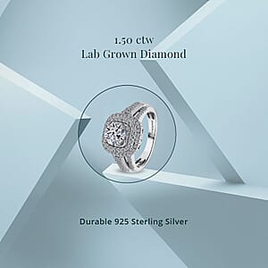 Luxuriant Lab Grown Diamond Double Halo Ring in Rhodium Over Sterling Silver 1.50 ctw (Size 7.0)