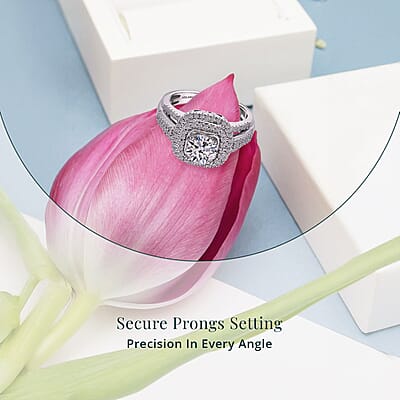 Luxuriant Lab Grown Diamond Double Halo Ring in Rhodium Over Sterling Silver 1.50 ctw (Size 7.0)