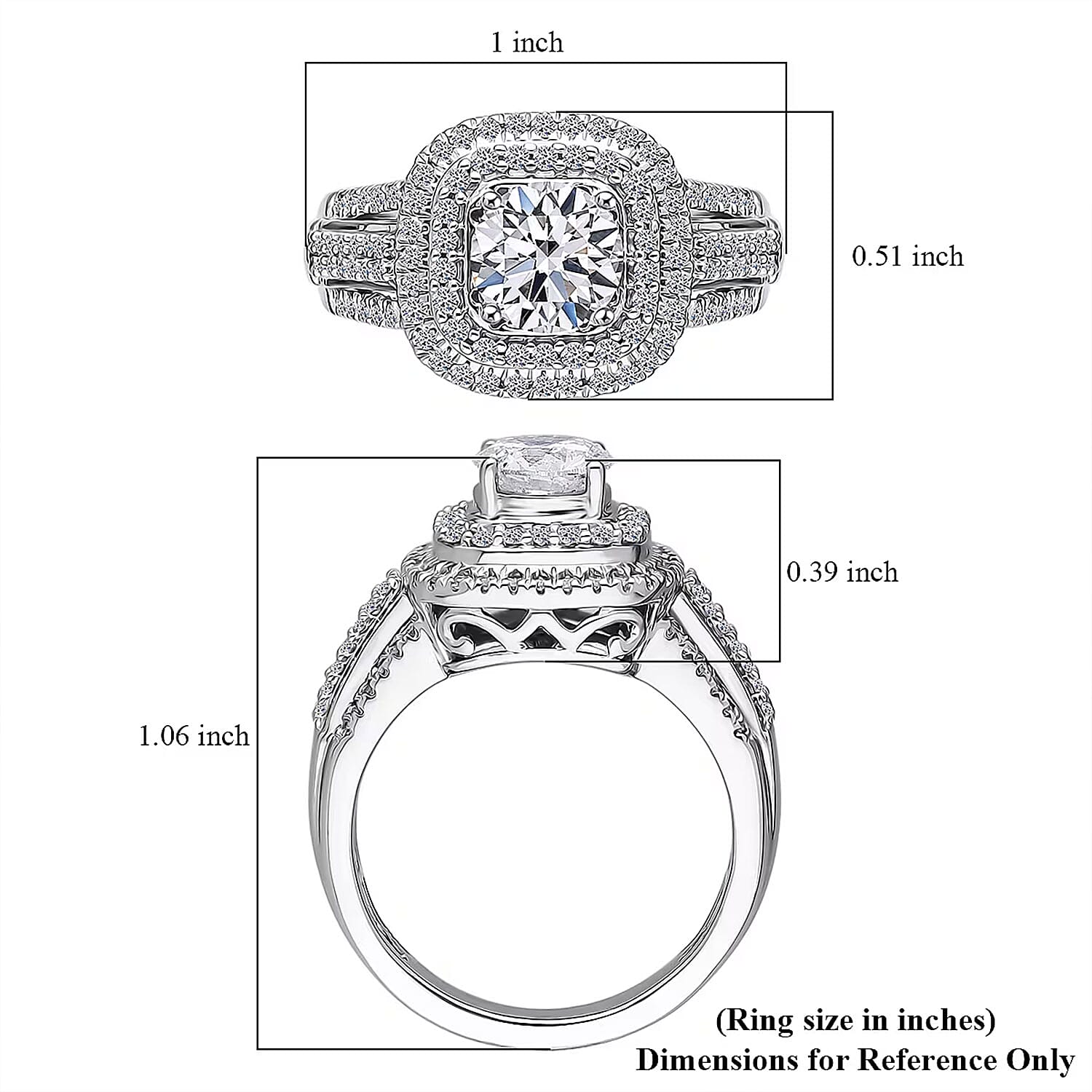 Luxuriant Lab Grown Diamond Double Halo Ring in Rhodium Over Sterling Silver 1.50 ctw (Size 7.0)