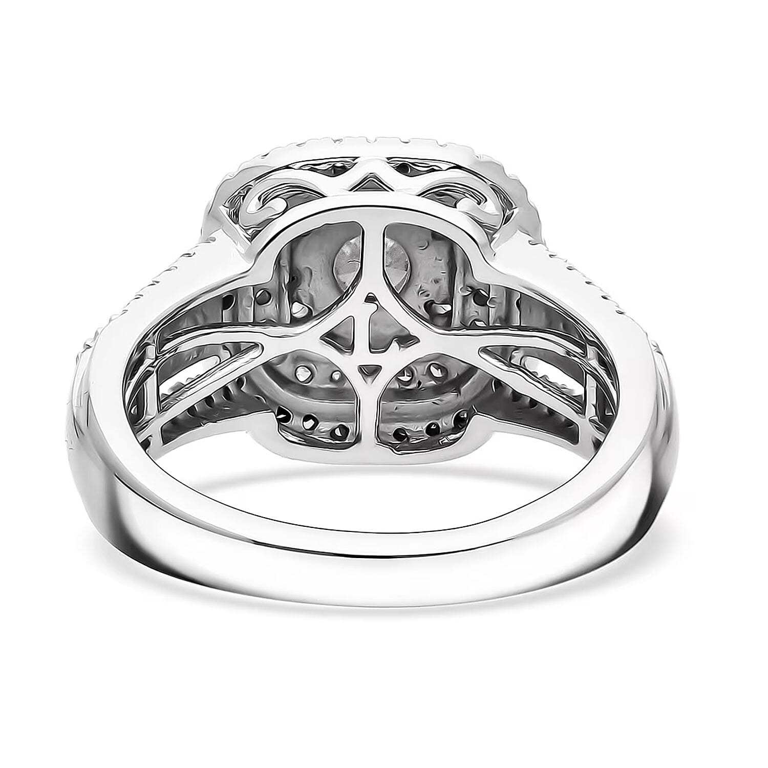 Luxuriant Lab Grown Diamond Double Halo Ring in Rhodium Over Sterling Silver 1.50 ctw (Size 7.0)