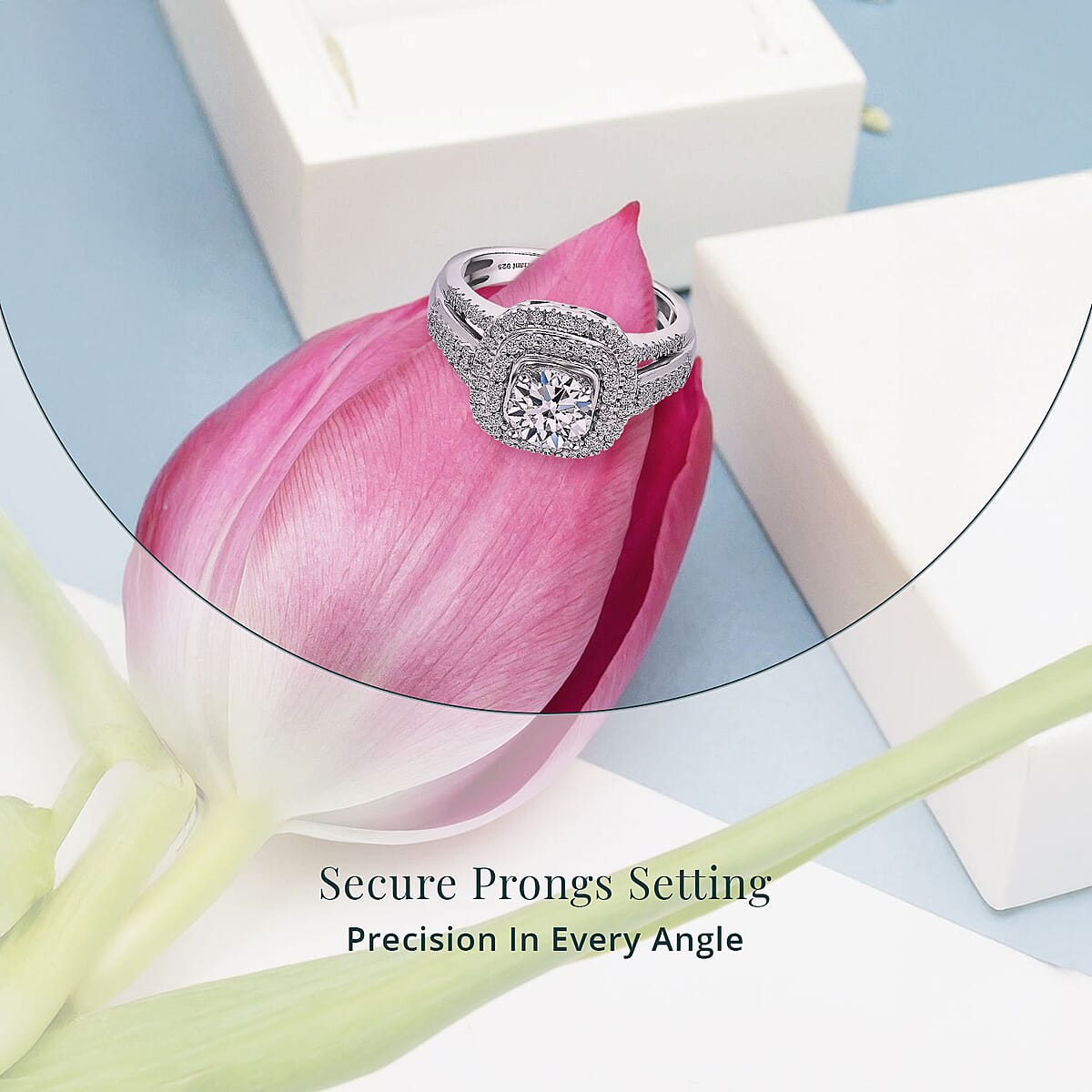 Luxuriant Lab Grown Diamond G SI 1.50 ctw Double Halo Ring in Rhodium Over Sterling Silver (Size 9.0) image number 4