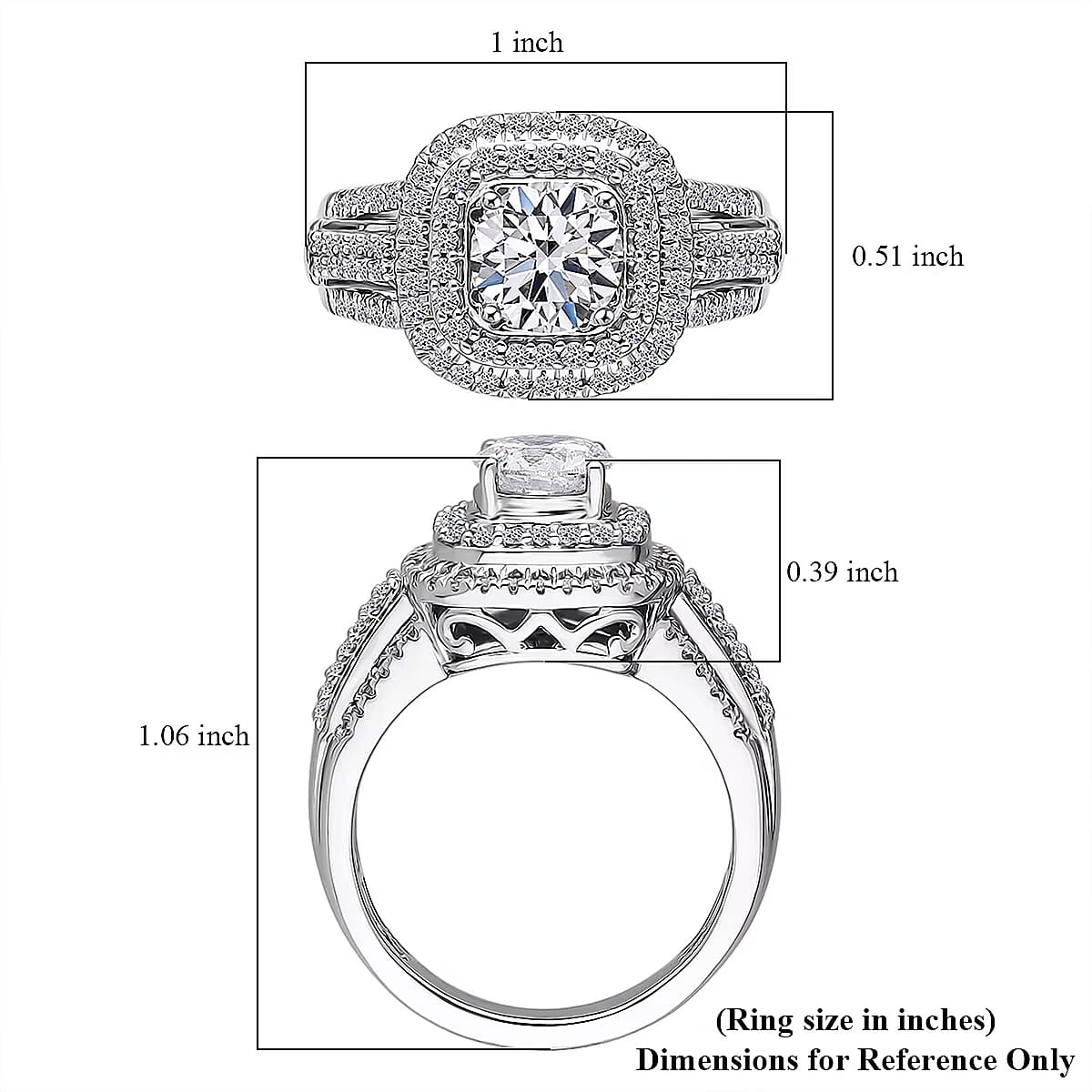 Luxuriant Lab Grown Diamond G SI 1.50 ctw Double Halo Ring in Rhodium Over Sterling Silver (Size 9.0) image number 5