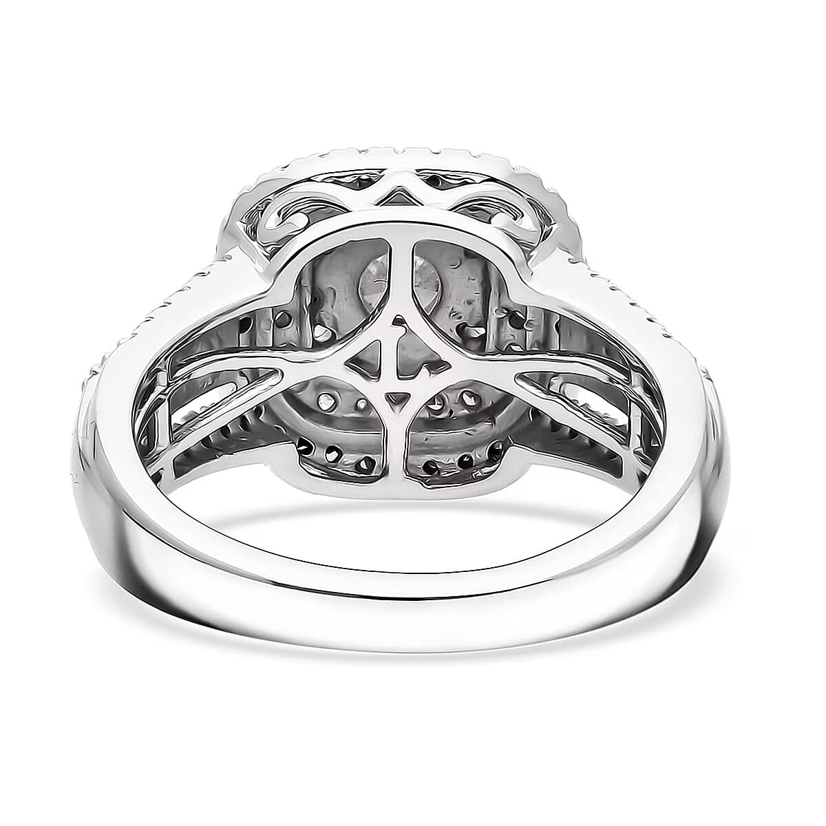 Luxuriant Lab Grown Diamond G SI 1.50 ctw Double Halo Ring in Rhodium Over Sterling Silver (Size 9.0) image number 6