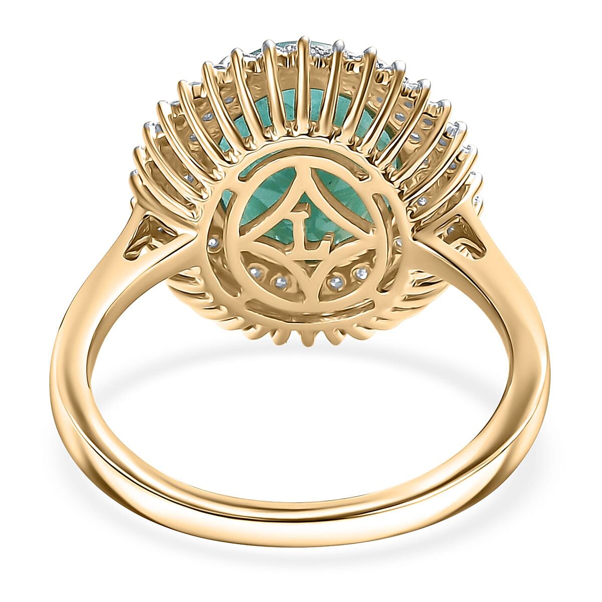 AAA Grandidierite and Luxuriant Lab Grown Diamond E-F VS 5.85 ctw Royal Halo Ring in 10K Yellow Gold (Size 6.0) image number 4