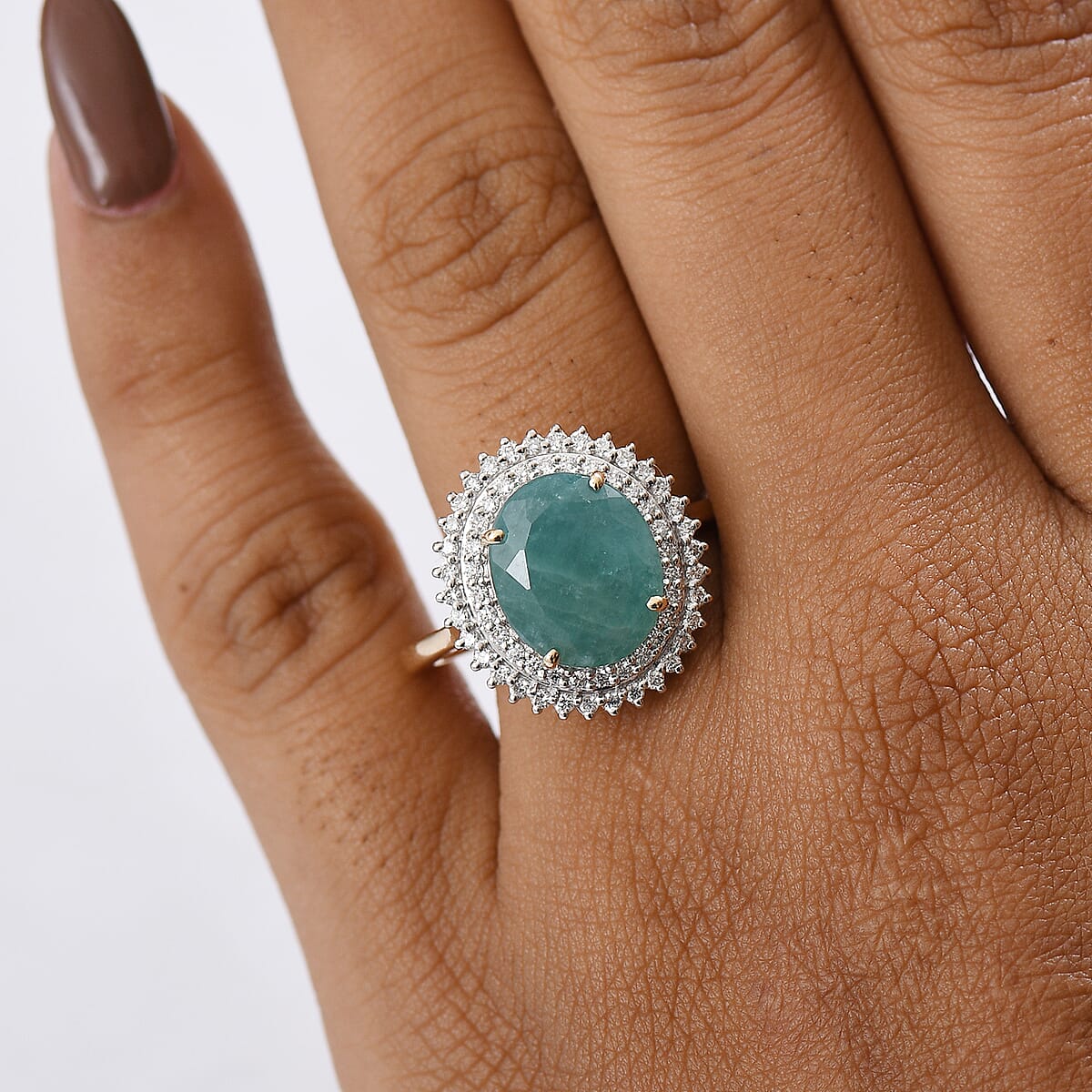 10K Yellow Gold AAA Grandidierite, Luxuriant Lab Grown Diamond (E-F, VS) Ring (Size 10.0) 5.85 ctw image number 2