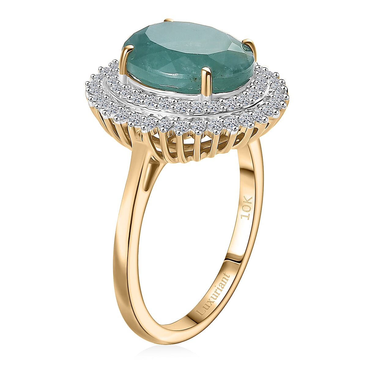 10K Yellow Gold AAA Grandidierite, Luxuriant Lab Grown Diamond (E-F, VS) Ring (Size 10.0) 5.85 ctw image number 3