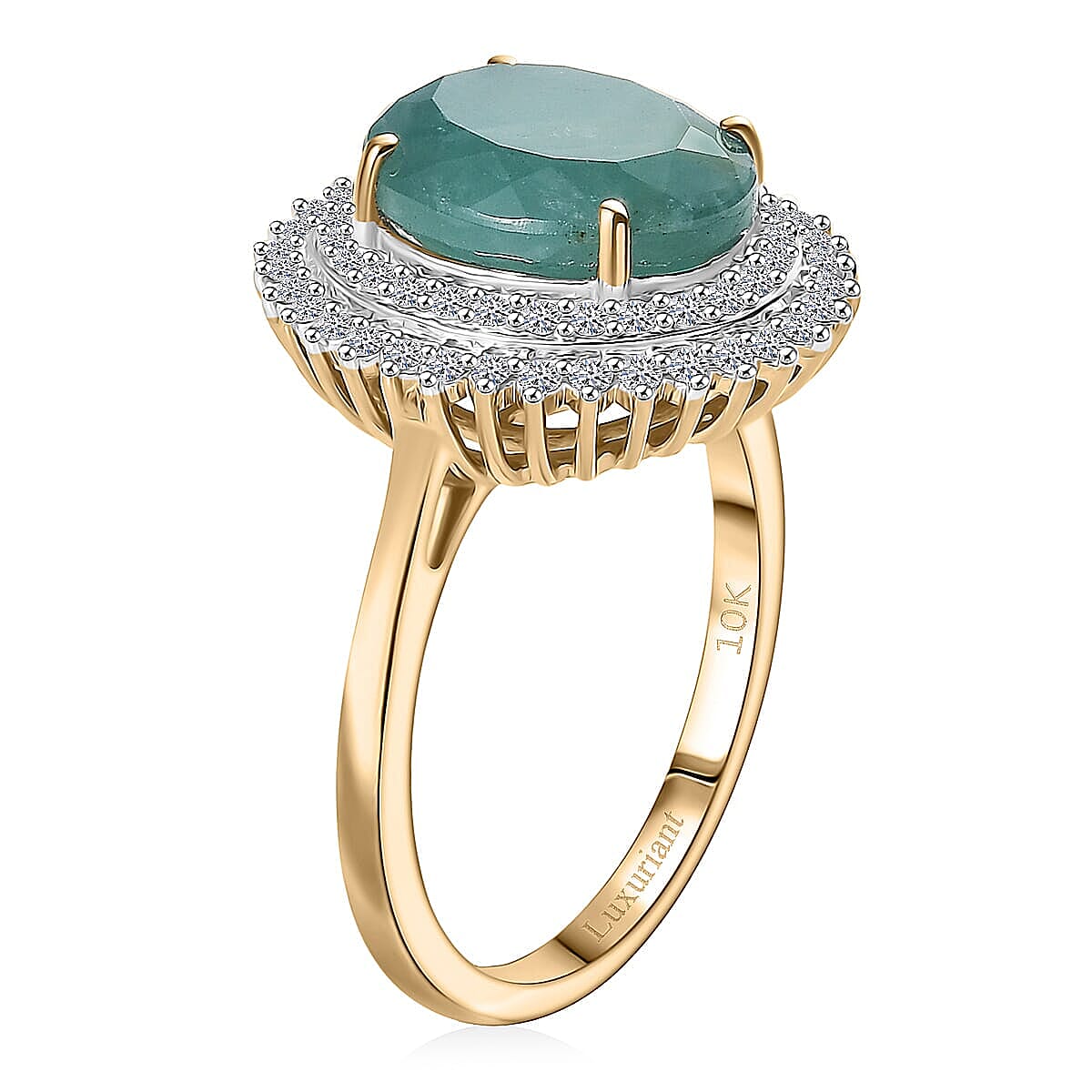 10K Yellow Gold AAA Grandidierite and Luxuriant Lab Grown Diamond E-F VS 5.85 ctw Ring in Luxuriant (Size 9.5) image number 3