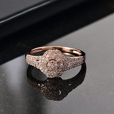 D'Joy Natural Pink Diamond I3 0.33 ctw Ring in 18K Vermeil Rose Gold Over Sterling Silver (Size 6.0)