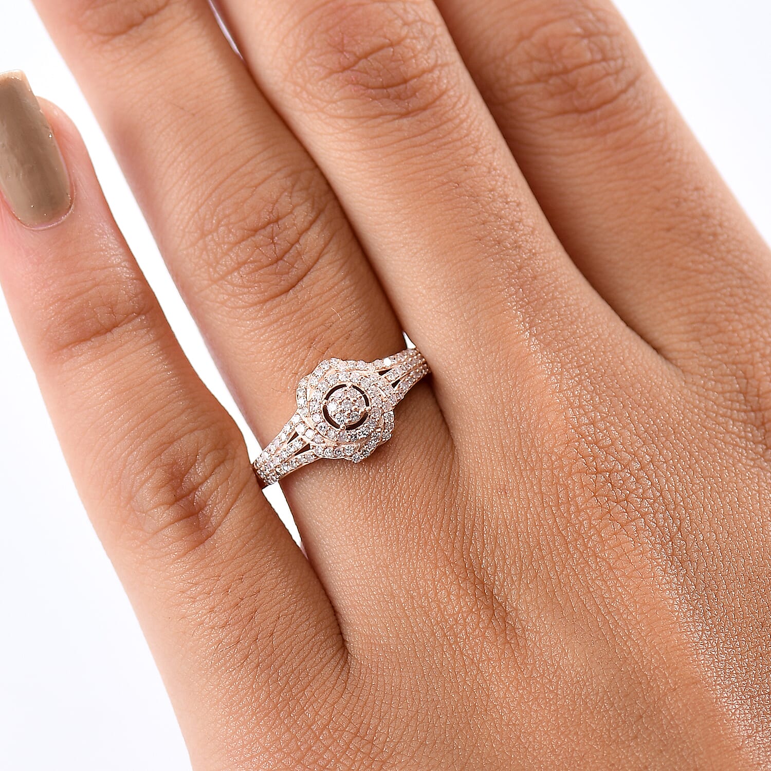 D'Joy Natural Pink Diamond (I3) Ring in 18K Vermeil RG Over Sterling Silver (Size 8.0) 0.33 ctw