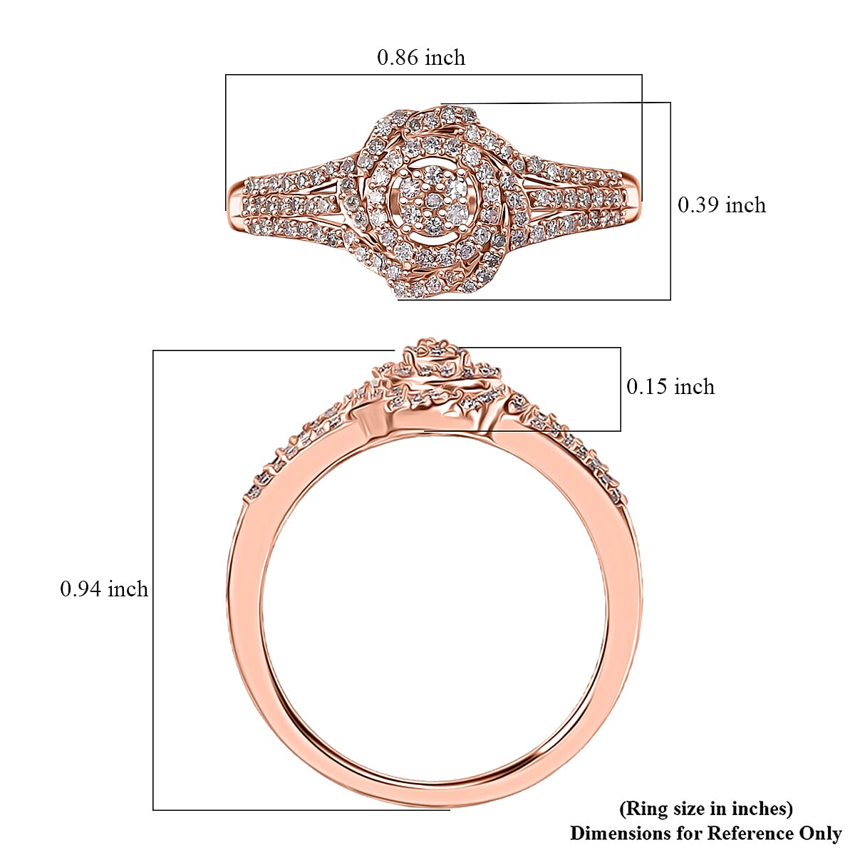 D'Joy Natural Pink Diamond (I3) Ring in 18K Vermeil RG Over Sterling Silver (Size 8.0) 0.33 ctw