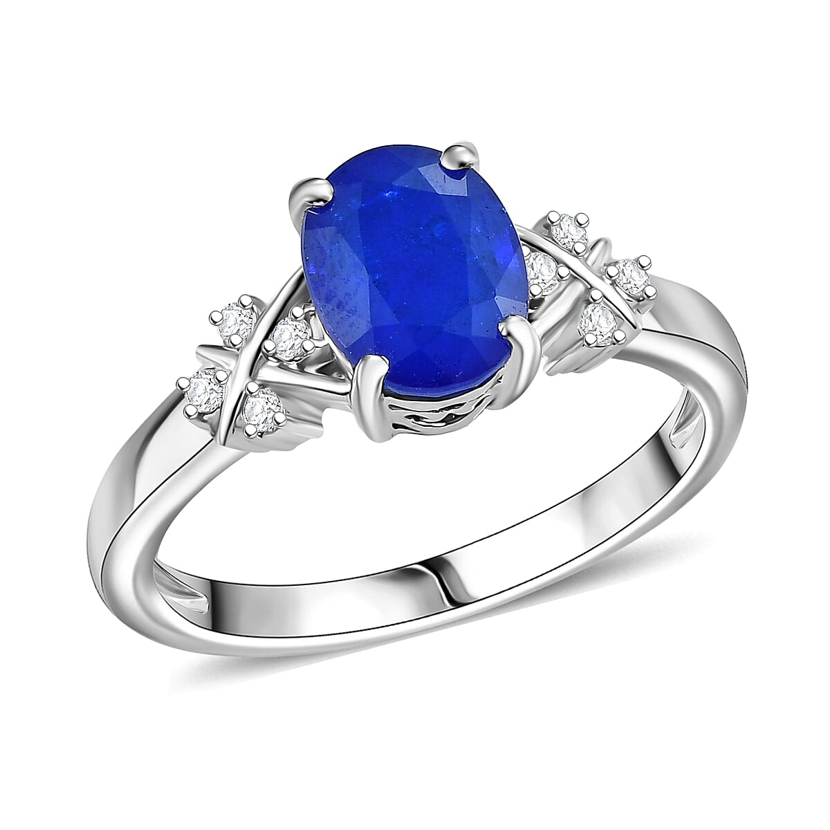 GP Royal Art Deco Collection AAA Tanzanian Blue Spinel and I2 Diamond 2.35 ctw Ring in 10K White Gold (Size 10.0) image number 0