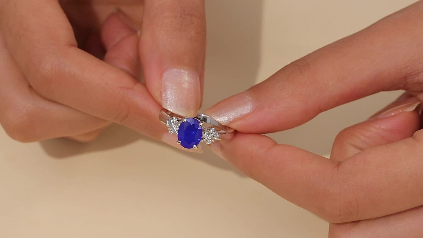 GP 10K White Gold AAA Tanzanian Blue Spinel, Diamond (I2) Ring (Size 10.0) 2.60 ctw