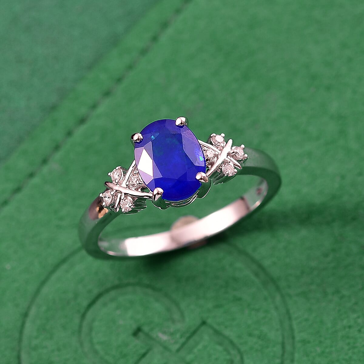 GP Royal Art Deco Collection AAA Tanzanian Blue Spinel and I2 Diamond 2.35 ctw Ring in 10K White Gold (Size 10.0) image number 1
