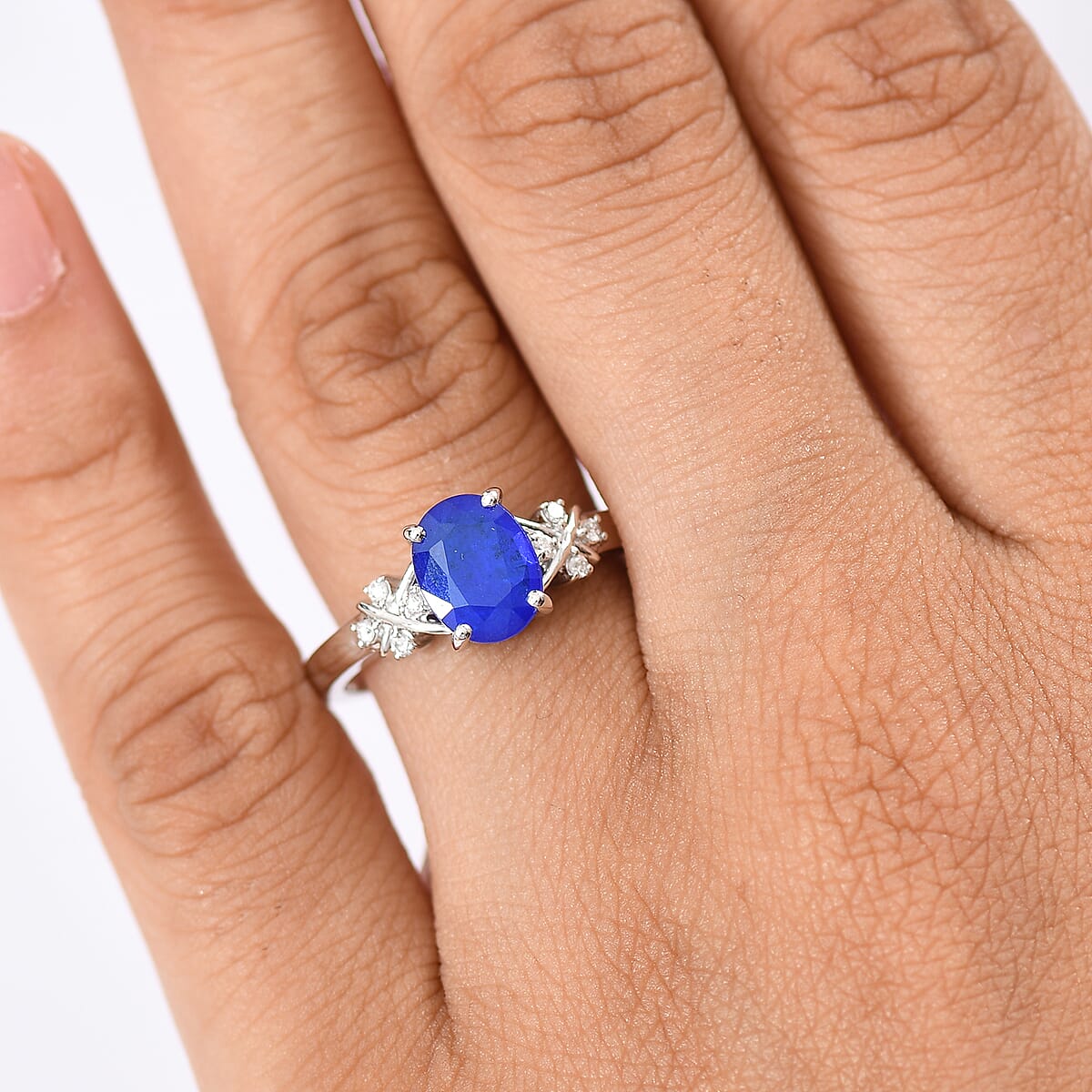 GP Royal Art Deco Collection AAA Tanzanian Blue Spinel and I2 Diamond 2.35 ctw Ring in 10K White Gold (Size 10.0) image number 2