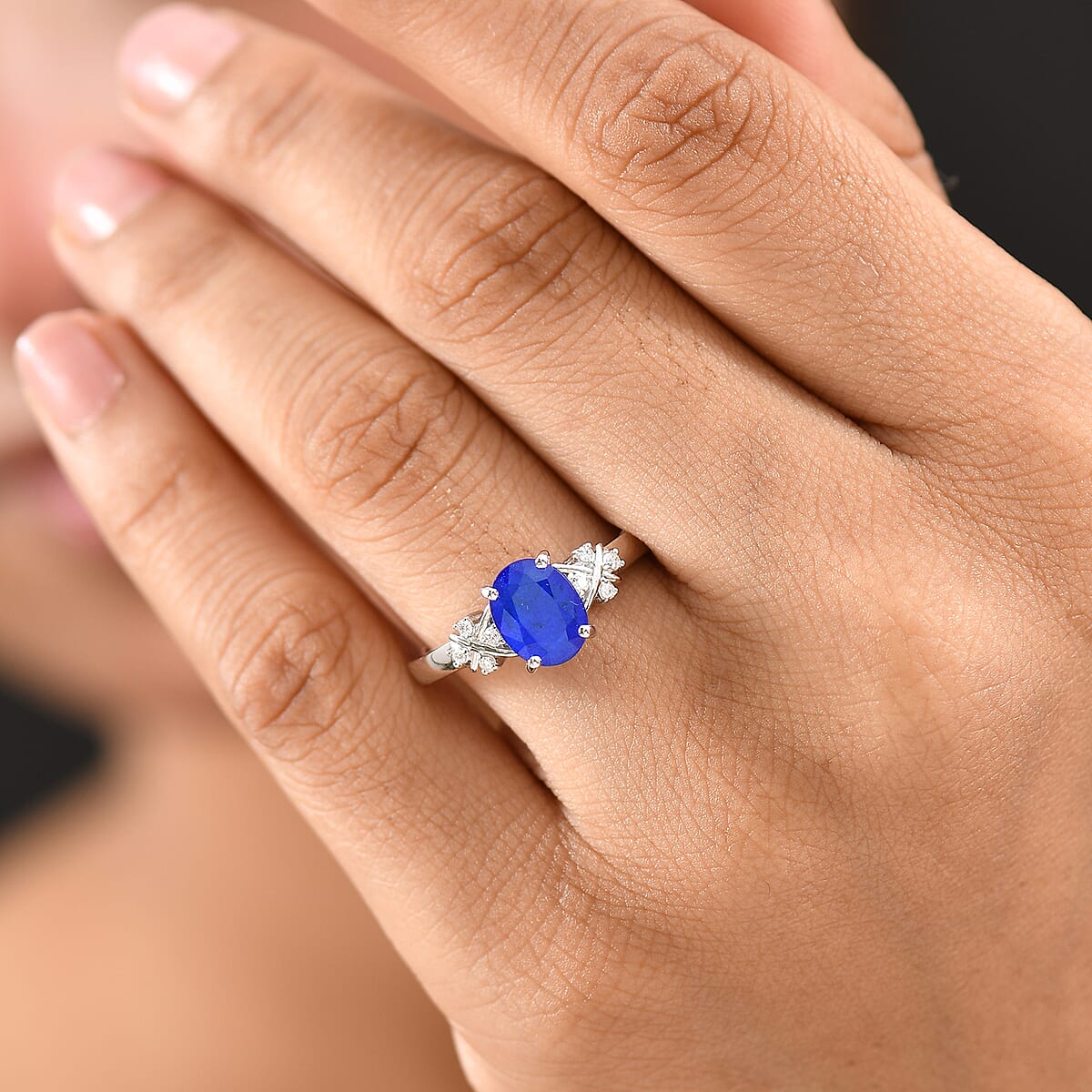 GP Royal Art Deco Collection AAA Tanzanian Blue Spinel and I2 Diamond 2.35 ctw Ring in 10K White Gold (Size 10.0) image number 3