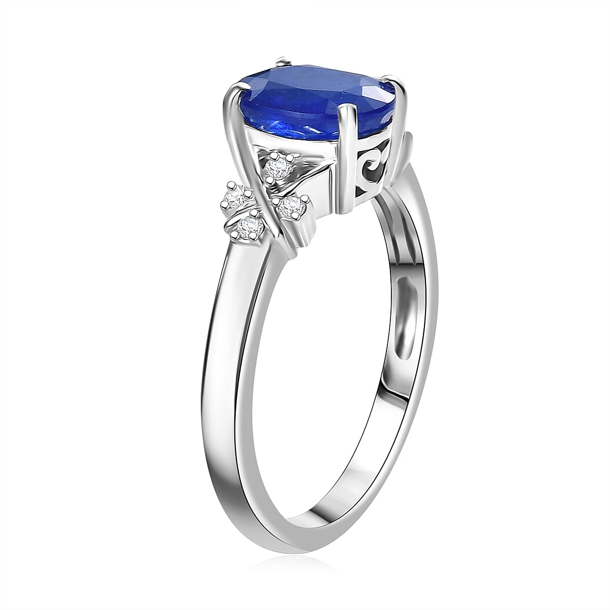 GP Royal Art Deco Collection AAA Tanzanian Blue Spinel and I2 Diamond 2.35 ctw Ring in 10K White Gold (Size 10.0) image number 4