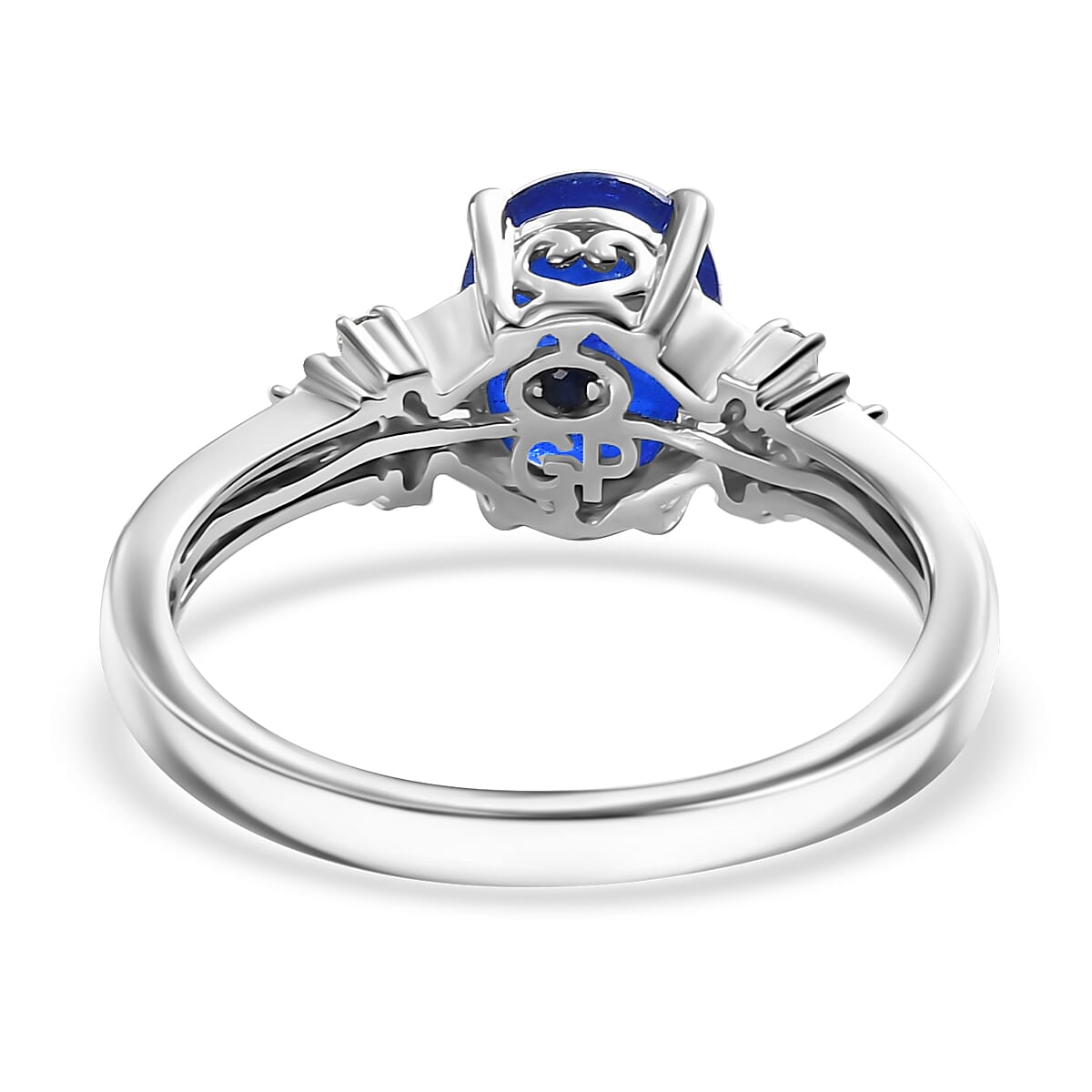GP Royal Art Deco Collection AAA Tanzanian Blue Spinel and I2 Diamond 2.35 ctw Ring in 10K White Gold (Size 10.0) image number 5