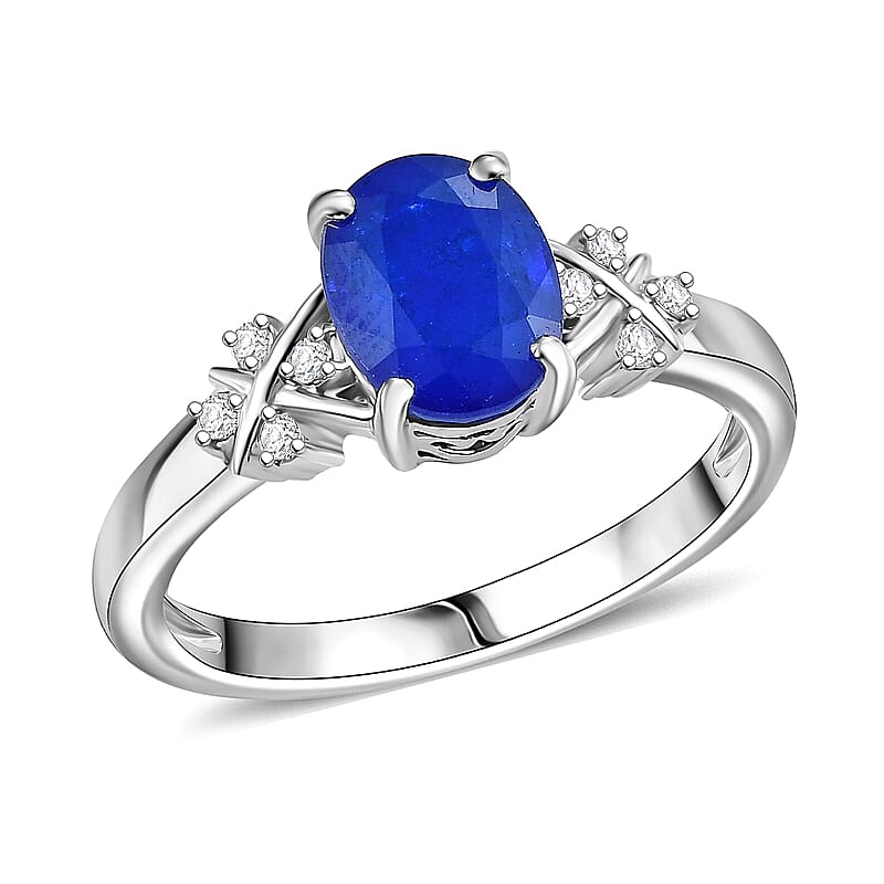 GP Royal Art Deco Collection AAA Tanzanian Blue Spinel and I2 Diamond 2.35 ctw Ring in 10K White Gold (Size 5.0)