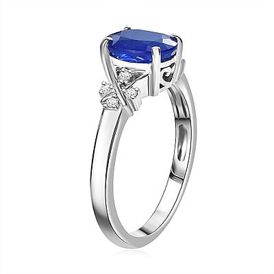 GP Royal Art Deco Collection AAA Tanzanian Blue Spinel and I2 Diamond 2.35 ctw Ring in 10K White Gold (Size 5.0)